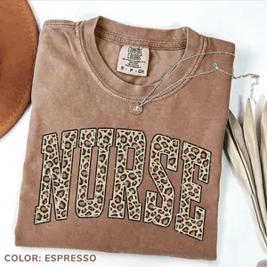 Comfort Colors Leopard Nurse Shirt, RN Shirt, Nursing School Tee, Registered Nurse Shirt, Nurse Gift, Cute Crewneck For Women - TrendWear USA