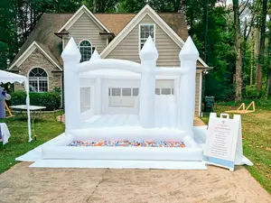 White Jump 'n Slide Bounce House with Ball Pit Oxford Fabric Repair Kit & 680W Air Blower for Easy Installation 15ft x 13ft x 10ft Perfect for Events Birthday Parties Weddings