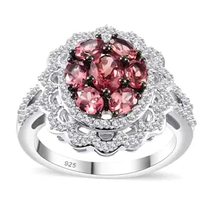 Blush Garnet & Moissanite Cluster Halo Ring in Rhodium over Sterling Silver 2.60ctw