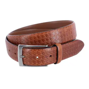 Trafalgar Watson Houndstooth Embossed 35mm Leather Belt, Embossed Leather Belts