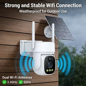 single camera set, solar-powered home security camera, with 360-degree capability °     Automatic tracking, horizontal rotation and vertical tilt functions, 2K color night vision, compatible with 5G and 2.4G routers