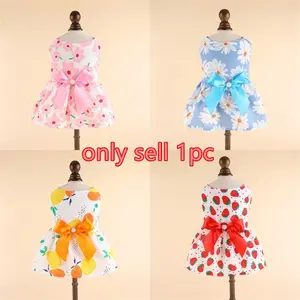 Spring Summer Floral Print Dog Dress, Cute Princess Style Pet Clothes for Small Medium Dogs, Teddy Cats, Thin Comfortable Design