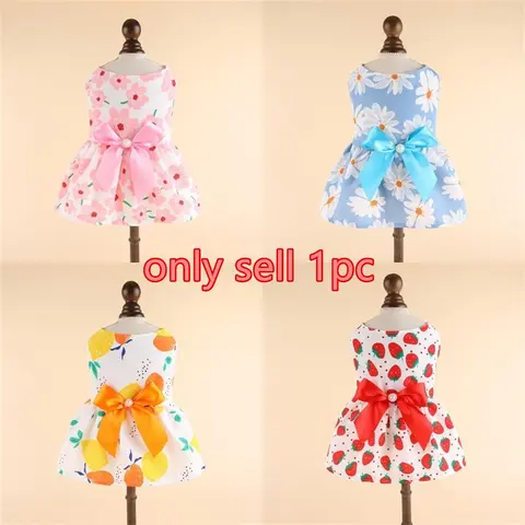 Spring Summer Floral Print Dog Dress, Cute Princess Style Pet Clothes for Small Medium Dogs, Teddy Cats, Thin Comfortable Design, Clothing, Puppy Clothes