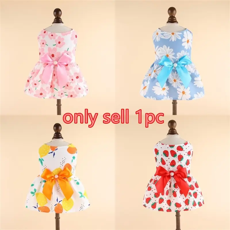 Spring Summer Floral Print Dog Dress, Cute Princess Style Pet Clothes for Small Medium Dogs, Teddy Cats, Thin Comfortable Design, Clothing, Puppy Clothes