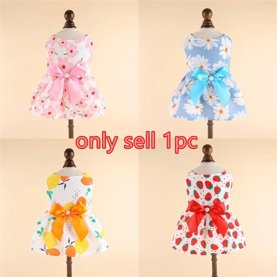 Spring Summer Floral Print Dog Dress, Cute Princess Style Pet Clothes for Small Medium Dogs, Teddy Cats, Thin Comfortable Design, Clothing