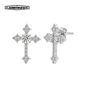 [Pass Diamond Tester] 18K Gold-Plated Cross Prong Lab-Created Moissanite Stud Earring S925 Sterling Silver Moissanite Jewelry Perfect Birthday Mother's Day Christmas Gift for Men Women Wedding Set