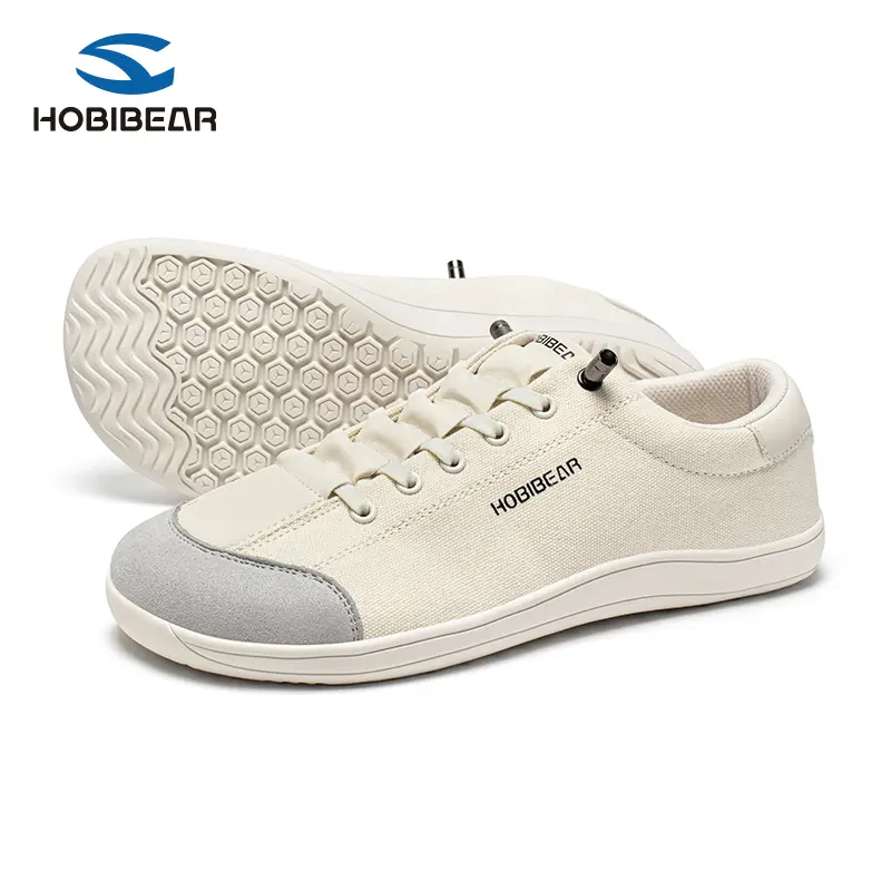 HOBIBEAR Men's Wide-Toe Barefoot Canvas Training Sneakers - 1-Pair Lace-Free Slip-On Athletic Shoes, Lightweight Breathable Casual Footwear for Walking & All-Season Commuting