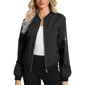 Women's Bomber Jacket Lightweight Casual Windbreaker with Pockets