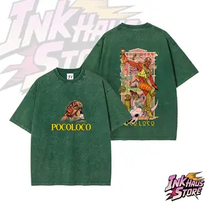 Pocoloco, a character from the seventh part of JoJo's Bizarre Adventure, *Steel Ball Run*.--Short Sleeve Cotton Unisex Retro wash Tee