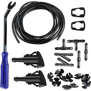 22PCS Car Windshield Washer Hose Kit 4 Meter Windscreen Fluid Hose with 2 Fan Nozzles 6PCS Connector Auto Nozzle Replacement Universal Fit Blue