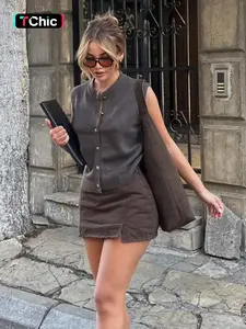 Daily Casual Round Neck Single Button Sleeveless Knit Cardigan Vest, Fitted Plain Style, Women's Fashion Outerwear