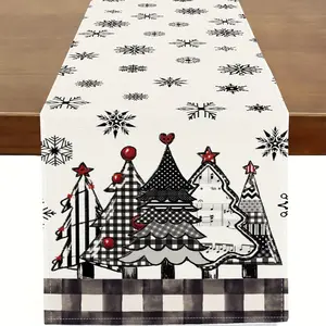 1 PC, Christmas Table Runner, Bison Pattern Snowflake Design Table Decoration For Farmhouse-Style Parties And Winter Holiday Ambiance