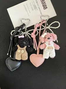 Y2K Sweet Cool Plush Dog Backpack Keychain, Heart Design & Pearl Beads, Perfect Gift for Women, Ideal for Daily Wear