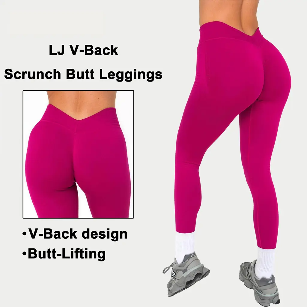 DEEFY LJ V-Back Scrunch Butt Leggings Women's High Waisted Tummy Control Workout Pants