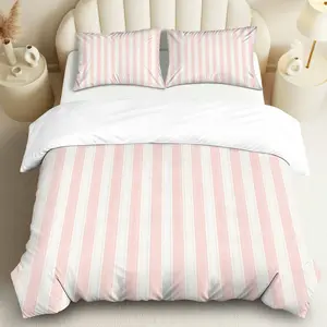 3PCS Duvet Cover Set, 1 Duvet+2 Pillowcases(Without filler), Pink White Striped Minimalist Soft Cozy theme, Easter bedding set, Modern Elegant Bedding Suitable for decoration Bedroom Hotel Guest room Dormitory.