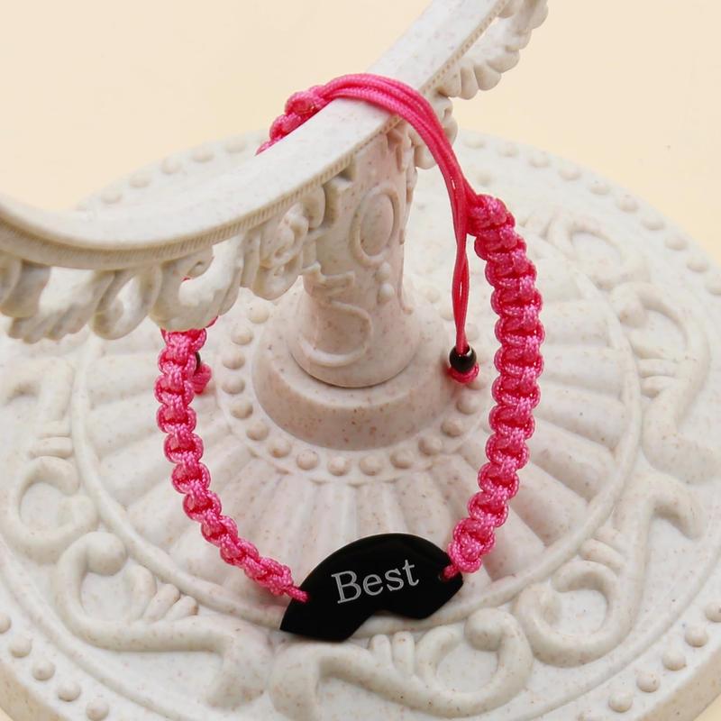 3pcs Personalized Friendship Bracelets Set | Stainless Steel Heart Puzzle Charm Handwoven Adjustable Drawstring Bracelets | Laser Engraved Best Friends Forever Jewelry Gift