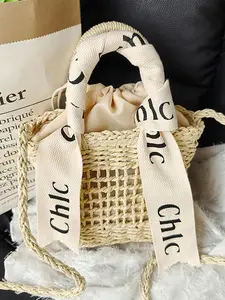 Women's Fashionable Straw Bag, Casual Versatile Ribbon Decorated Chic Vintage Handbag, Trendy All-match Bag for Daily Commuting, Shopping, Vacation, Beach