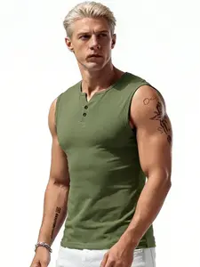 Plain Summer Men's Tank Top, American Style Wide Shoulder Sleeveless Vest, Mesh Quick-Dry Plus Size Sports Top for Men