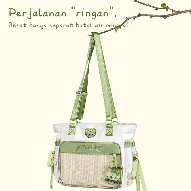 [Valentine's Day Gift] THE JUNCO Kiwi College Style Clear Barclay Ita Bag: A Large Capacity Double Shoulder Handbag for Students Also a Versatile Sling Bag for Women‘s, Perfect as a Shoulder Bags Woman and a Tote Bag for Gift