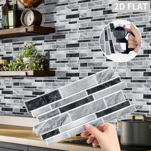 12PCS/24PCS/48PCS Irregular Tile Stickers Sticker Set Decorative Decal PVC Crystal Film Black & Grey Faux Marble Long Strip Self-Adhesive Marble Tiles Waterproof Oil-Proof Kitchen Bathroom Wall Decor Home Decoration XY-HTP