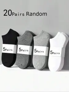 10 Pairs/20 Pairs Random Color Plain Invisible Short Socks Set, Casual Fitted Socks for All Seasons, Basic Style Footwear