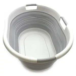 SAMMART 57L (15 Gallons) Collapsible 3-Handled Plastic Laundry Basket - Oval Tub - Portable Washing Tub-Space Saving Laundry Hamper, Water Capacity 44L / 11.6 Gallon