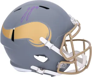 JJ McCarthy Minnesota Vikings Autographed Slate Speed Replica Helmet - Fanatics Authentic Certified