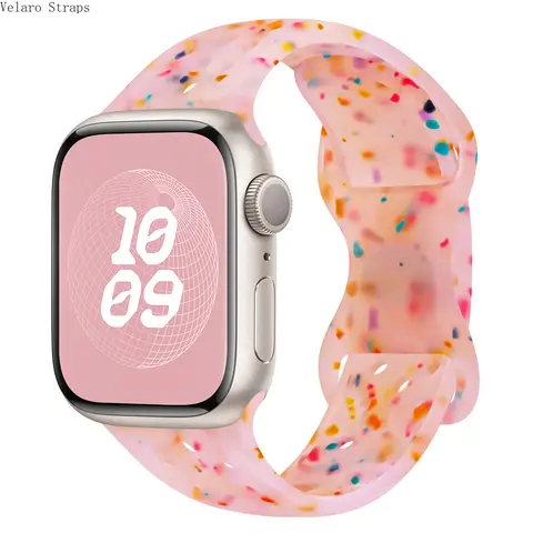 Adjustable Confetti Speckled Silicone Sport Smartwatch Strap - Party-Ready Look, Workout-Ready, Sweat-Safe Band, Breathable Colorful Wristband Compatible with iWatch Ultra 2/SE/Series 6-9, 38/42/44/45/46/49mm Women’s Band