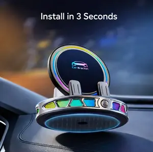 Suction Cup Car Phone Holder with RGB Light, 360° Rotatable Dashboard Mount, Auto-Locking Adjustable Cell Phone Stand