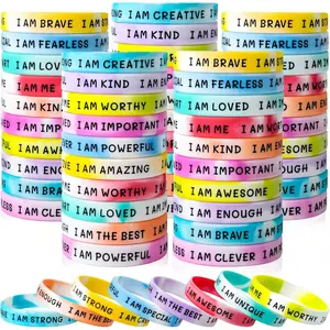 100 Pieces Inspirational Silicone Wristbands Motivational Quotes Rubber Bracelets for Kids Students Back to School Gifts Swirl Colours
