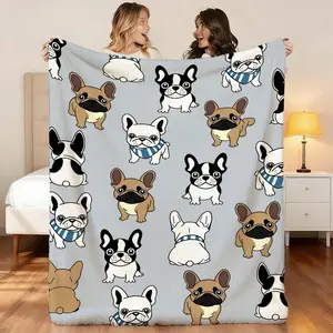 1pc Comfortable French Bulldog Print Blanket, Napping Relaxation, Bedroom Sofa Camping, Cute Fashion, Warm and Cozy