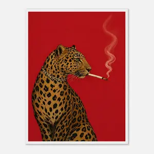 Smoking Leopard Wall Art | Animal Wall Art | Premium Framed Print