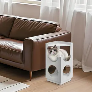 Hollow design multifunctional double-layer cat station, suitable for small and medium-sized cats, used in living room bedroom, cat house, cat nest