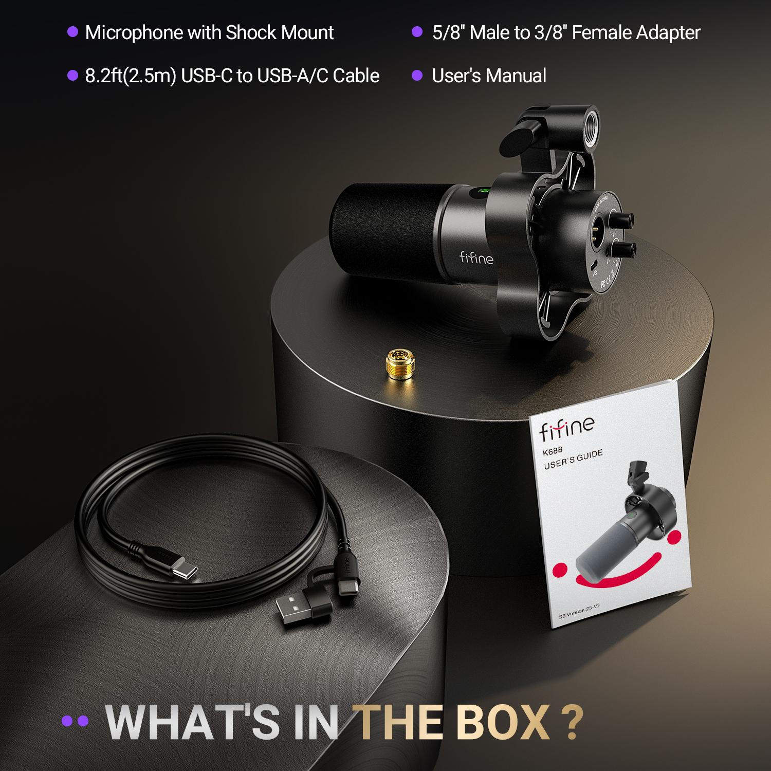 FIFINE K688 USB/XLR Dynamic Podcast Microphone – Pro Mic, Mute & Monitor for Streaming, Gaming, Vocal & Music Recording Audio, for PC Smartphone Mixer, boom arm