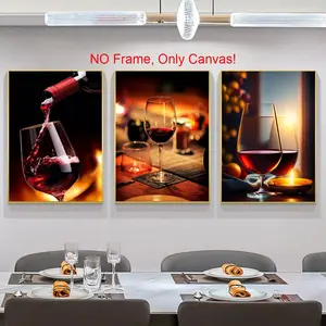 Wine & Candle Pattern Canvas Poster without Frame, 3 Counts/set Modern Wall Art Painting, Wall Art Decor for Home Living Room Bedroom Office Canvas Prints