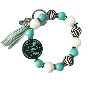 Teal & Zebra Print Faith over fear Wristlet Keychain