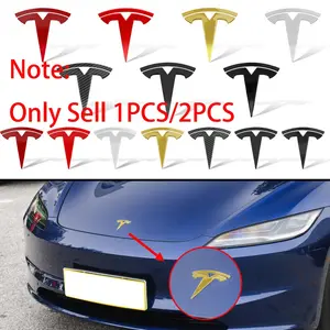 1/2Pcs Tesla Models 3D Metal Car Front Hood Emblem Bonnet Logo Rear Trunk Badge Sticker Car Decal For Tesla Model 3 Mode Y Auto Styling Logo Replacement Accessories