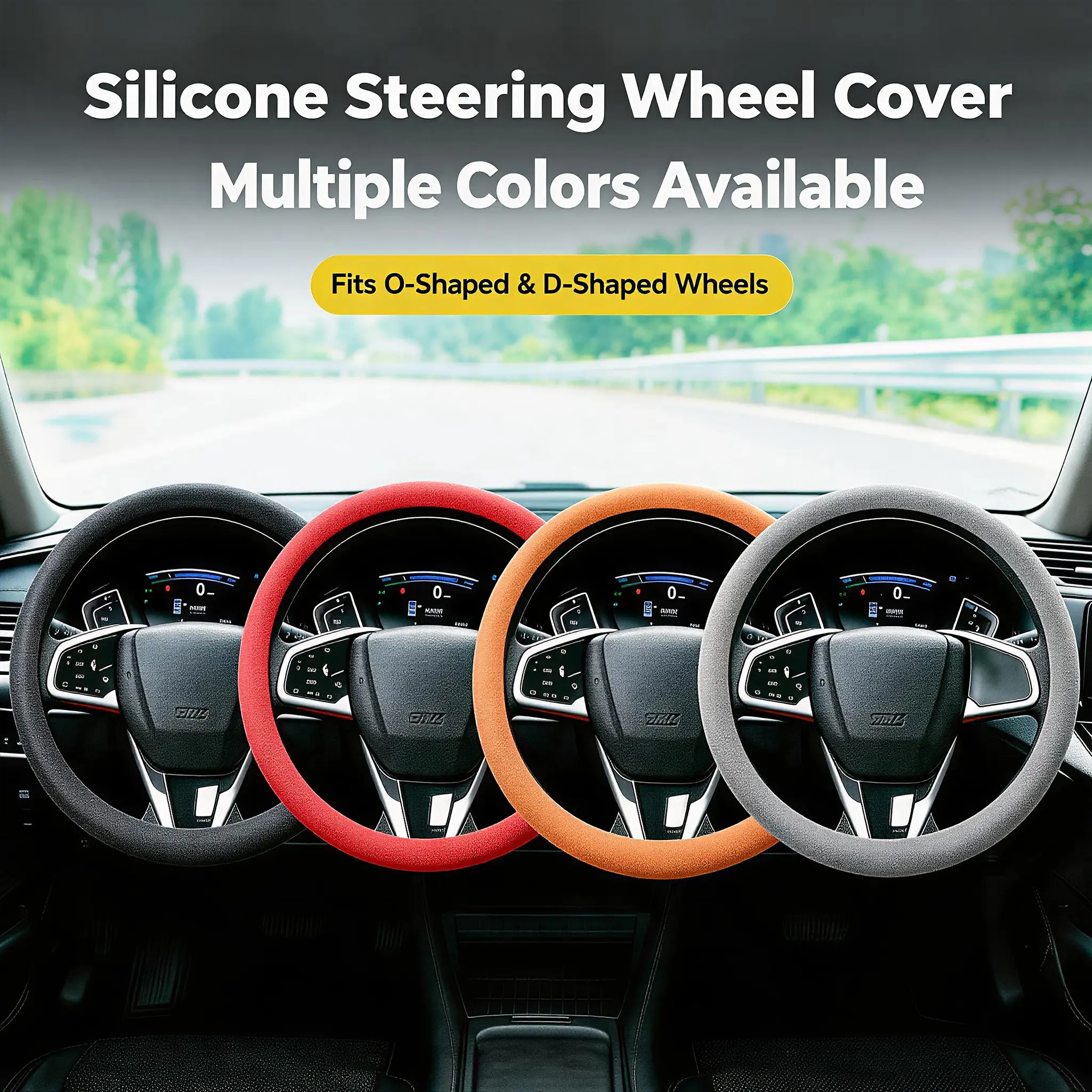 Universal Car Steering Wheel Cover Non-Slip Elastic Soft Silicone Steering Decor Gadgets, Car Anti-skid Accessories, Men Gifts, Car Essentials, Vehicle, Sedan, SUVs, Truck for All Season