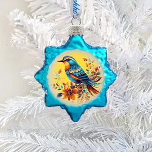Designocracy 776007 3 x 2 in. Blue Sparrow Mercury Glass Ornaments Wildlife Holiday Decor