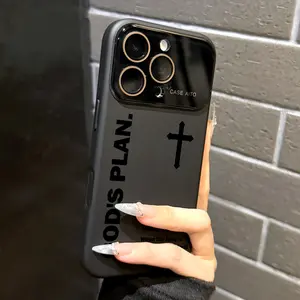 God's Plan Cross Pattern Dopamine Ins Style Solid Color Phone Case with Ultra Skin friendly Touch, All Inclusive Lens Phone Case Suitable for iPhone 17 16 15 14 13 12 Pro Max Air Isaiah Christian