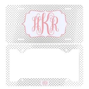 Personalized Monogram License Plate and Frame White Polka Dot Custom Initials Cute Elegant Car Decor Gift