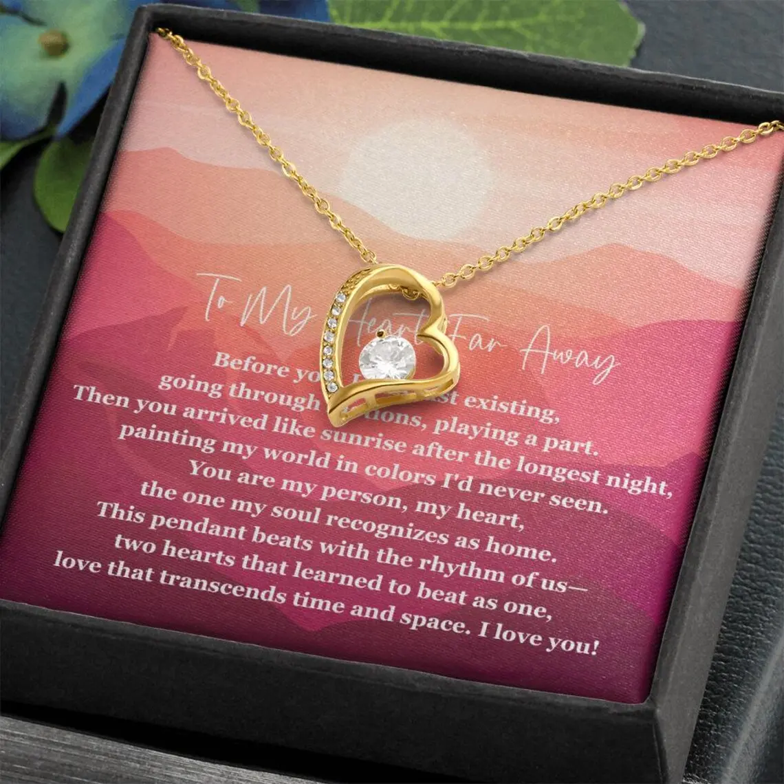 To My Heart Far Away Necklace with Message Card, Long Distance Relationship Necklace, Necklace with Message Card, Birthday Gift, Anniversary