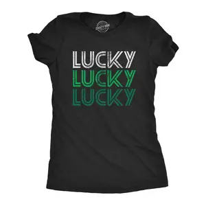 Womens Lucky Lucky Lucky T Shirt Funny Saint Patrick's Day Parade Luck Graphic Novelty Tee for Ladies Funny Womens T Shirts Cute Vintage Fashion Casual Ladies T-Shirt Gift Saint Patrick's Day Tops for Women Black