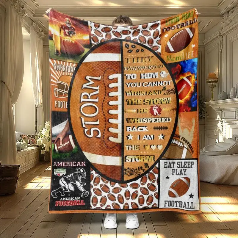Football Throw Blanket, Game Day Flannel Print Blanket for Bed, Locker Room, Couch, Tailgate Party, Soft Stadium Style Room Decor, Sports Fan Birthday Gift for Men Women Kids, Dorm Lounge and Sofa Accent Blanket