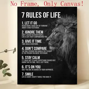 7 Rules of Life Motivational Quote Canvas Poster, Lion Entrepreneur Wall Art, Unframed Inspirational Success Mindset Office Decor