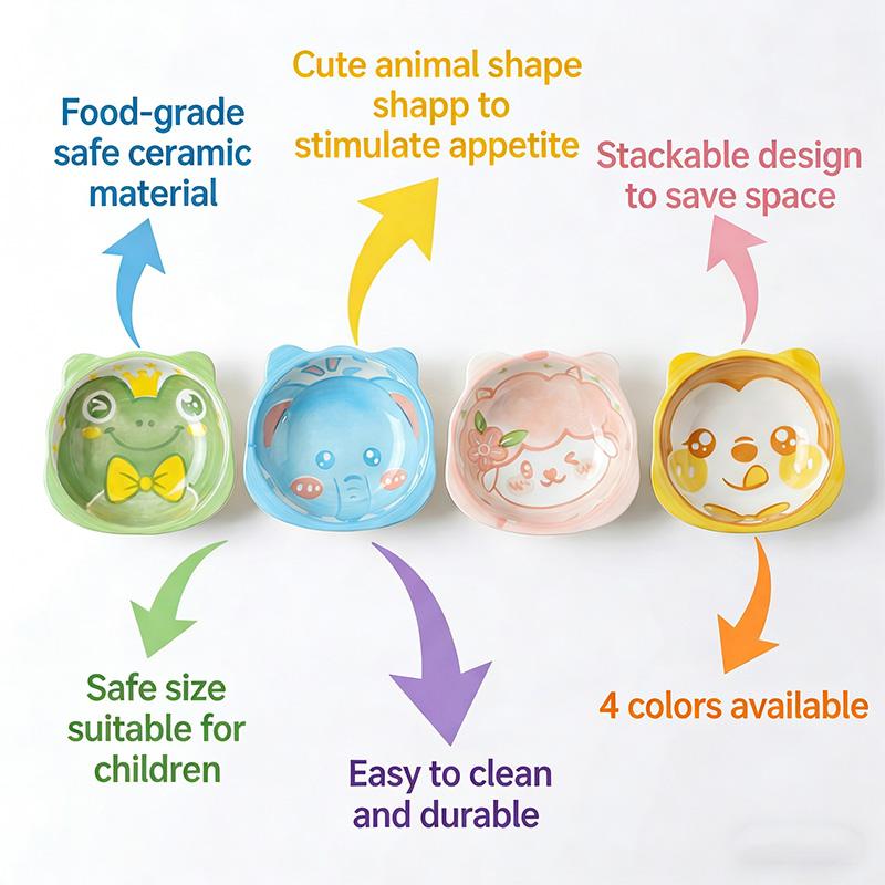 Viral Cute Animal Shaped Kids Ceramic Bowls! BOYOU Food-Grade BPA-Free Toddler Bowls, Microwave & Dishwasher Safe, 4 Adorable Designs to Boost Appetite, Stackable for Space Saving, Perfect for Baby Meals & Snacks!