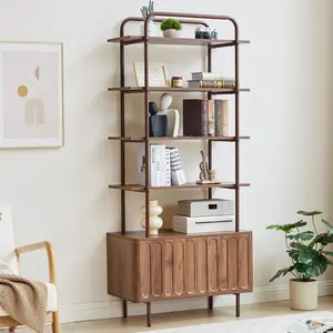 Giratree 71" Tall Bookshelf with 2 Doors, 6-Tier Bookcase Modern Metal Book Shelf with Open Shelves & Adjustable Footpad Freestanding Storage Organizer for Living Room, Home Office, Kitchen
