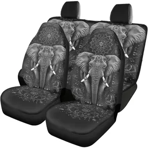 Boho Elephant Print 4 Pcs Car Seat Covers Full Set, Soft Stretchy Front and Split Bench Seat Protectors, Car Accessories Universal Fit for Auto Van Truck Sedan
