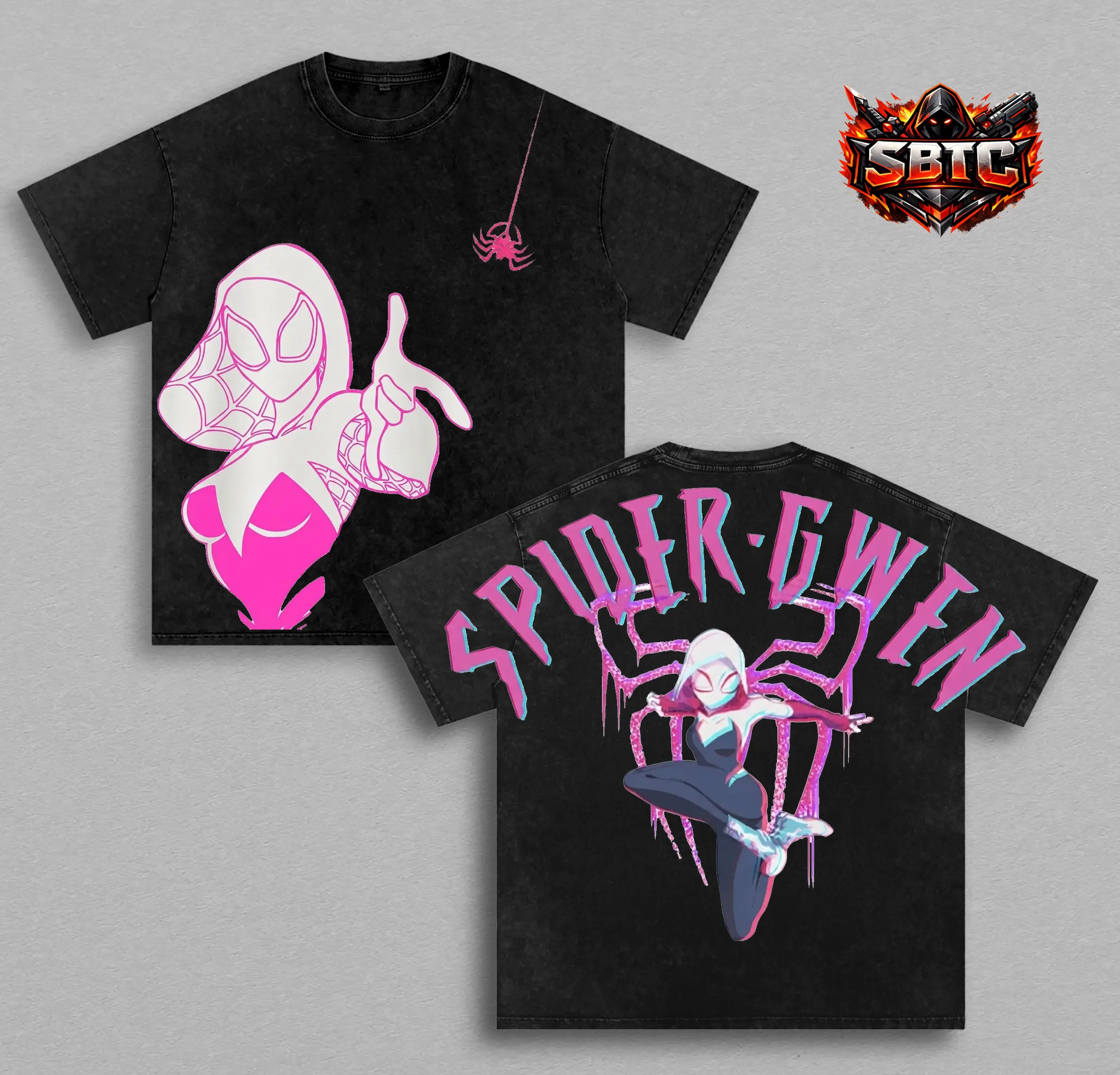 Spider-Gwen Inspired Vintage Washed T-Shirt, Ghost Spider Comic Style Graphic Tee, Double-Sided Oversized Heavyweight Cotton Shirt, Superhero Streetwear, Spider Verse Fan Gift