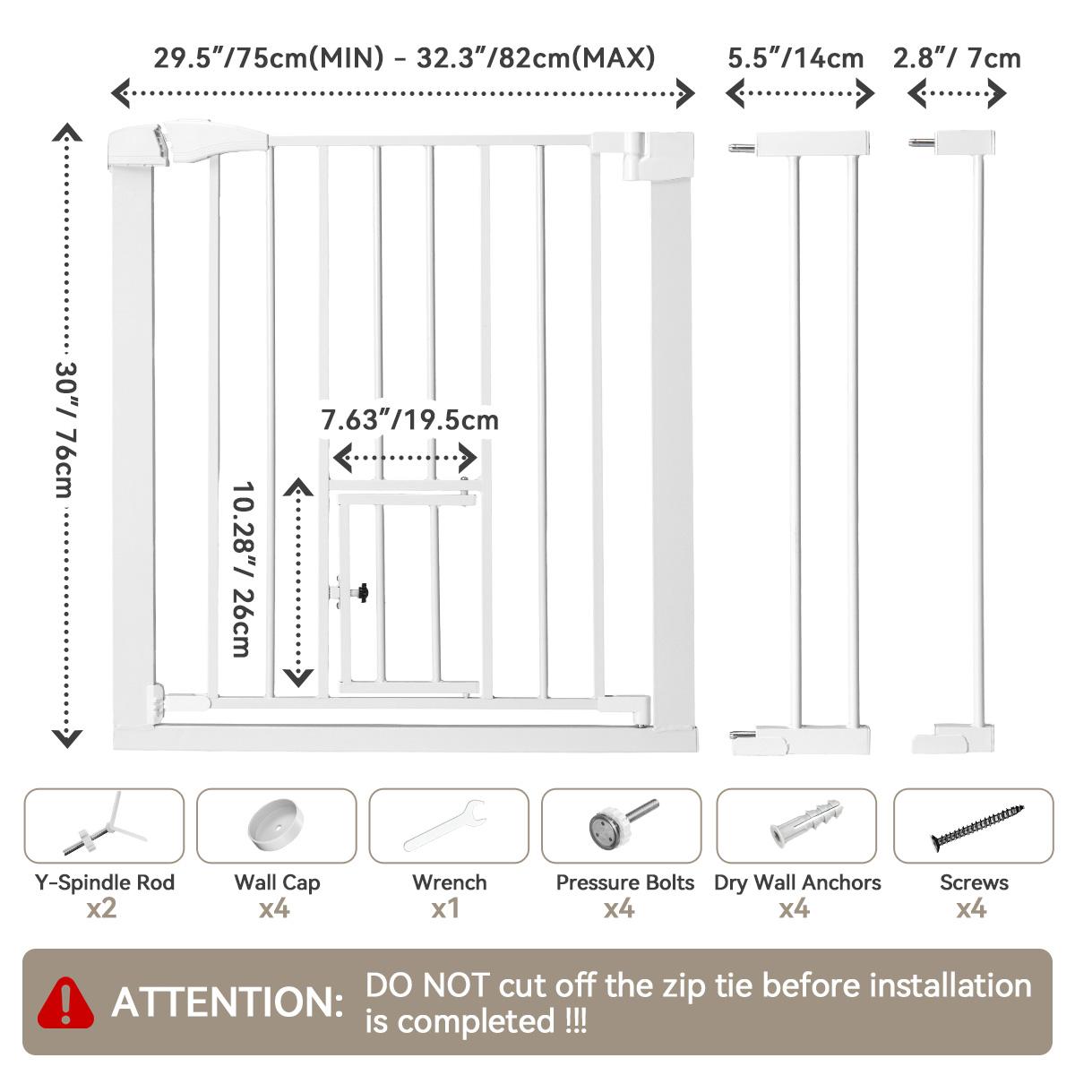 PAWGIANT 30" Tall Pet Gate for Cats, 29.5-32.3" Wide, with Cat Door, Auto Close Extra Wide Dog Gate for House, for Doorways & Bottom of Stairs, Pressure Mount Safety Gate for Babies, Toddlers & Pets, Tested & Safe, Baby Gate Pressure Mount